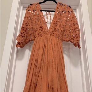 Free People Bella Note Eyelet Mini Dress Peach